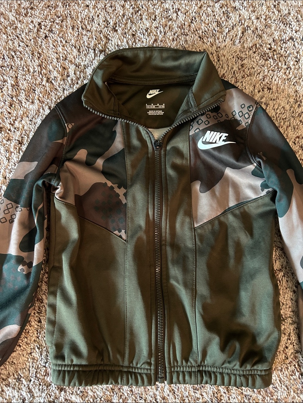Nike Olive Green Camo Athletic Zip Jacket. Has pockets.